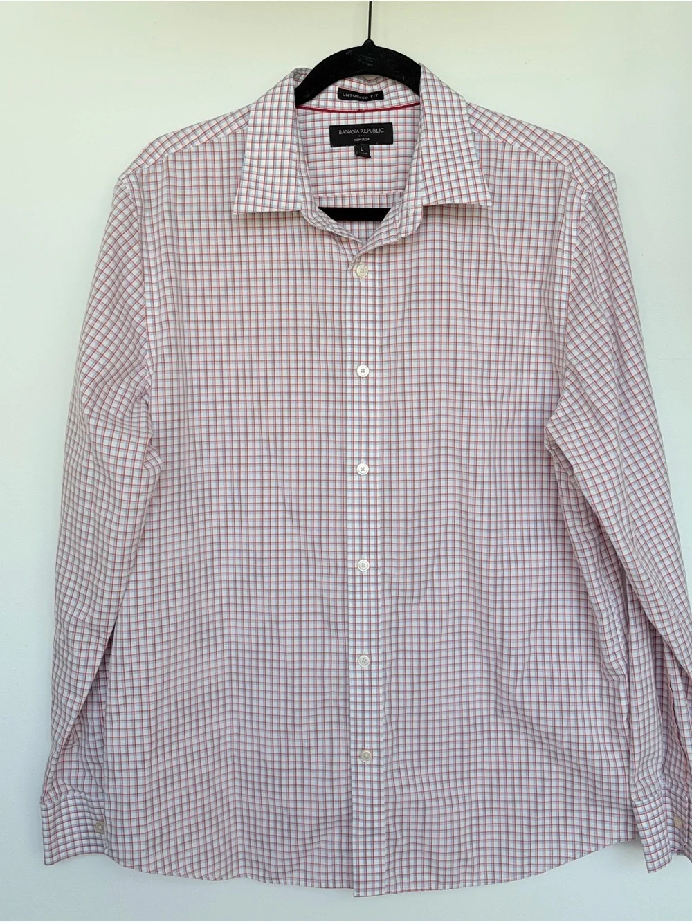 Banana Republic No Iron Untucked Fit Plaid Button-Up Shirt Large Long Slv Cotton